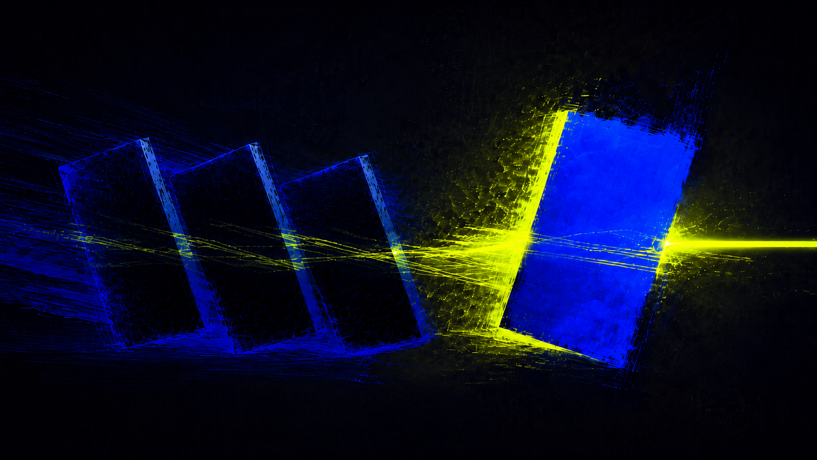 Abstract blue and yellow signal blocks representing search visibility moving from ranking to recommendation.