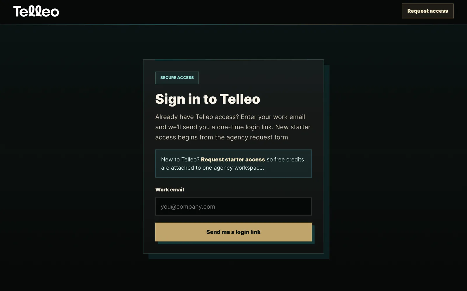 Telleo sign-in screen.