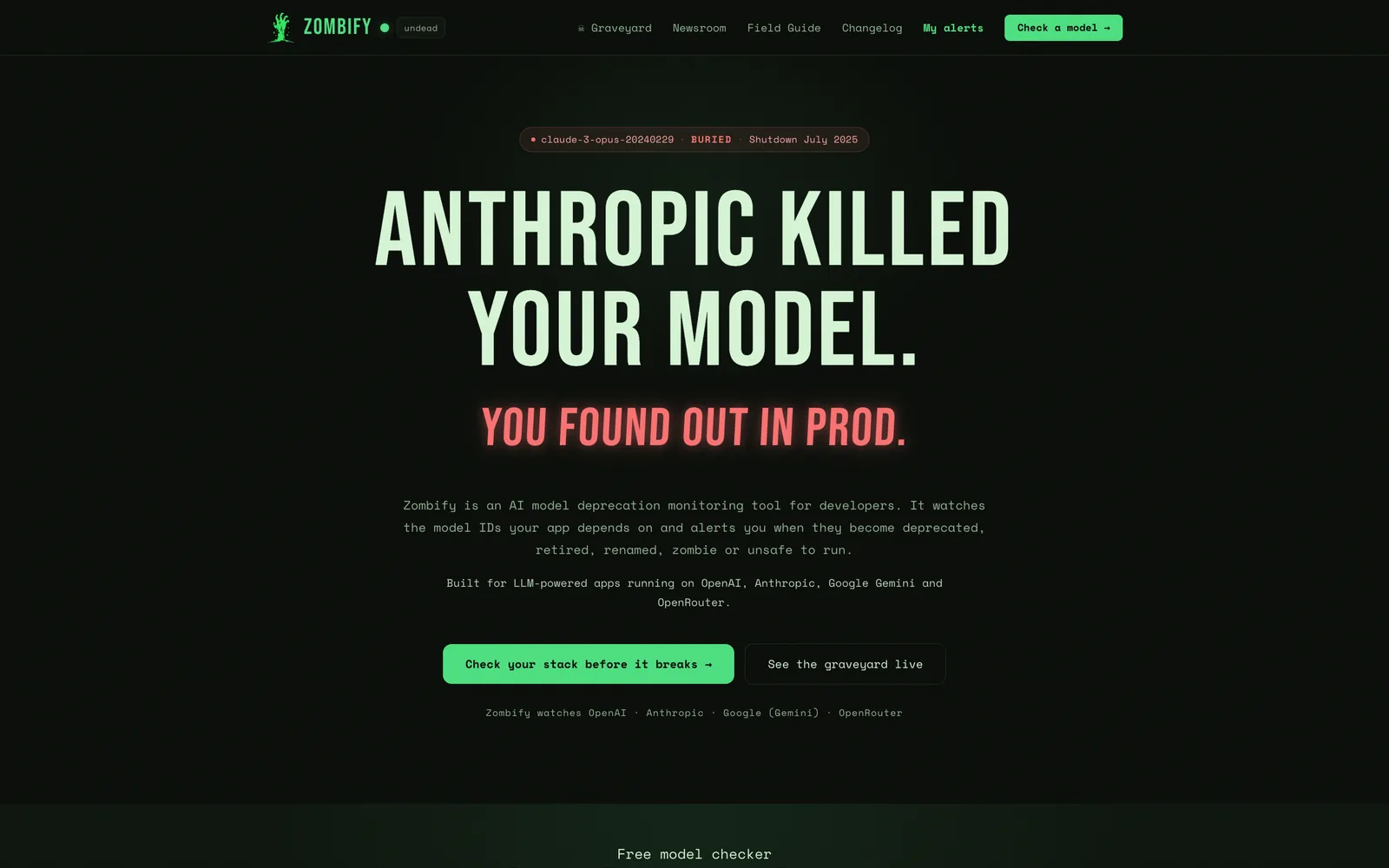 Zombify landing page.